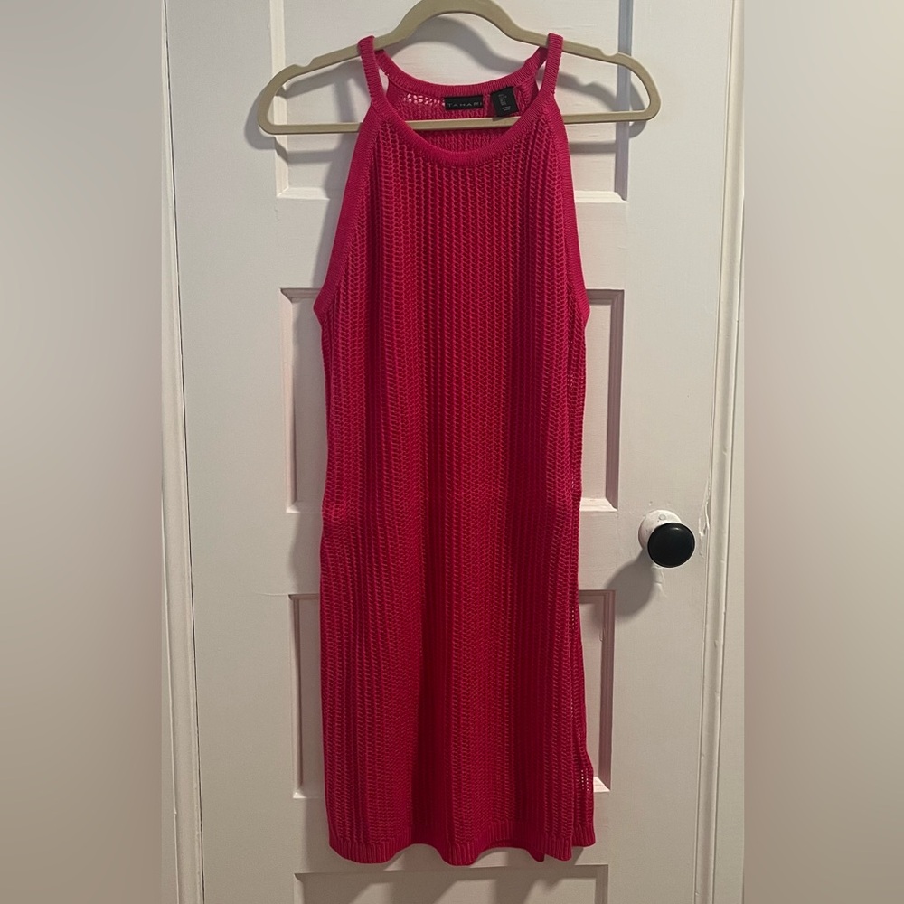 Tahari Bold Pink Knit Mesh Swim Coverup NWOT Size Large